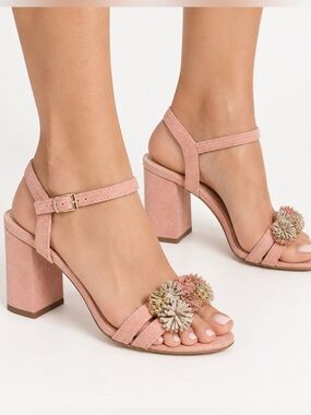 Loeffler Randall leather pink Pom Pom heeled sandals